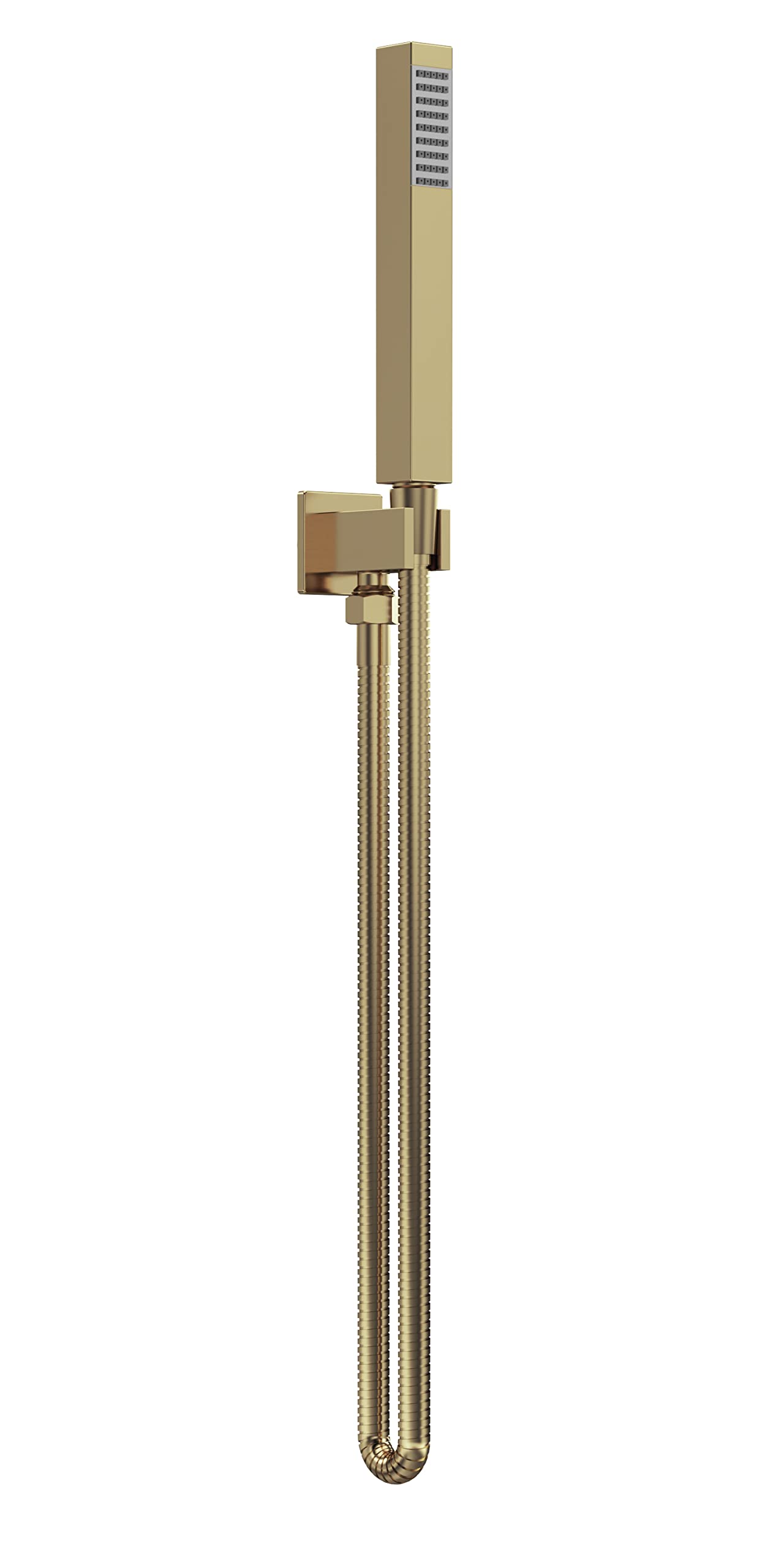 Nuie Brushed Brass Square Shower Handset With Hose And Bracket | | 25Mm X 1700Mm X 55Mm