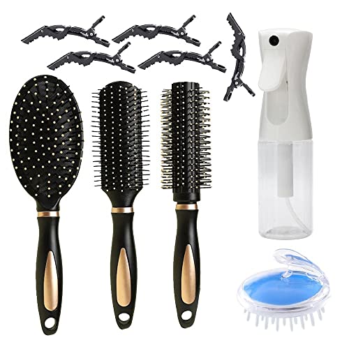 ABWXN Hair Brush Set with Hair Spray Bottle, Detangling Brush, Antistatic Massage Oval Hair Brush,Round Detangler Brushes, Scalp Massager Brush and 5 Hair Clips for Men, Women,Wet or Dry Hair Cover