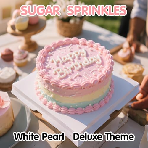 Image of Edible White Sprinkles for Cake Decorating,Edible Pearl Jimmies Sugar Mix Size 130g /4.58oz,Baking Candy Decorations,Cupcake Toppers,Cookie Donuts Ice Cream Dessert Decorating,Wedding Birthday Party Supplies