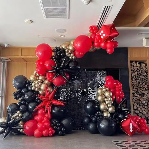 Red and Black Gold Balloon Arch Kit, 140Pcs Explosion Star Black and Red Metallic Gold Balloons 22 18 12 10 5 Inch Different Size Balloons for Birthday Casino Night Movie Night Decorations - Image 5