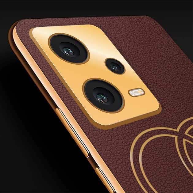 Image of Vaku Luxos Skylar Back Cover Case for Xiaomi Redmi Note 12 5G with Leather Pattern Design Gold Electroplated Soft TPU Cover| Shockproof Protective Case - Brown