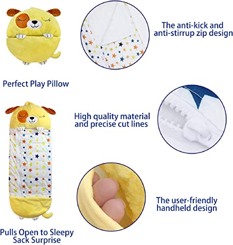 Kids Sleeping Bags 2 In 1 Pillow And Sleepy Bag, Kids Sleeping Bag Happy Cartoon Sleeping Bag Portable And Foldable Warm Soft Animal Sleeping Bag Kids,D,135 * 50Cm #TOP3