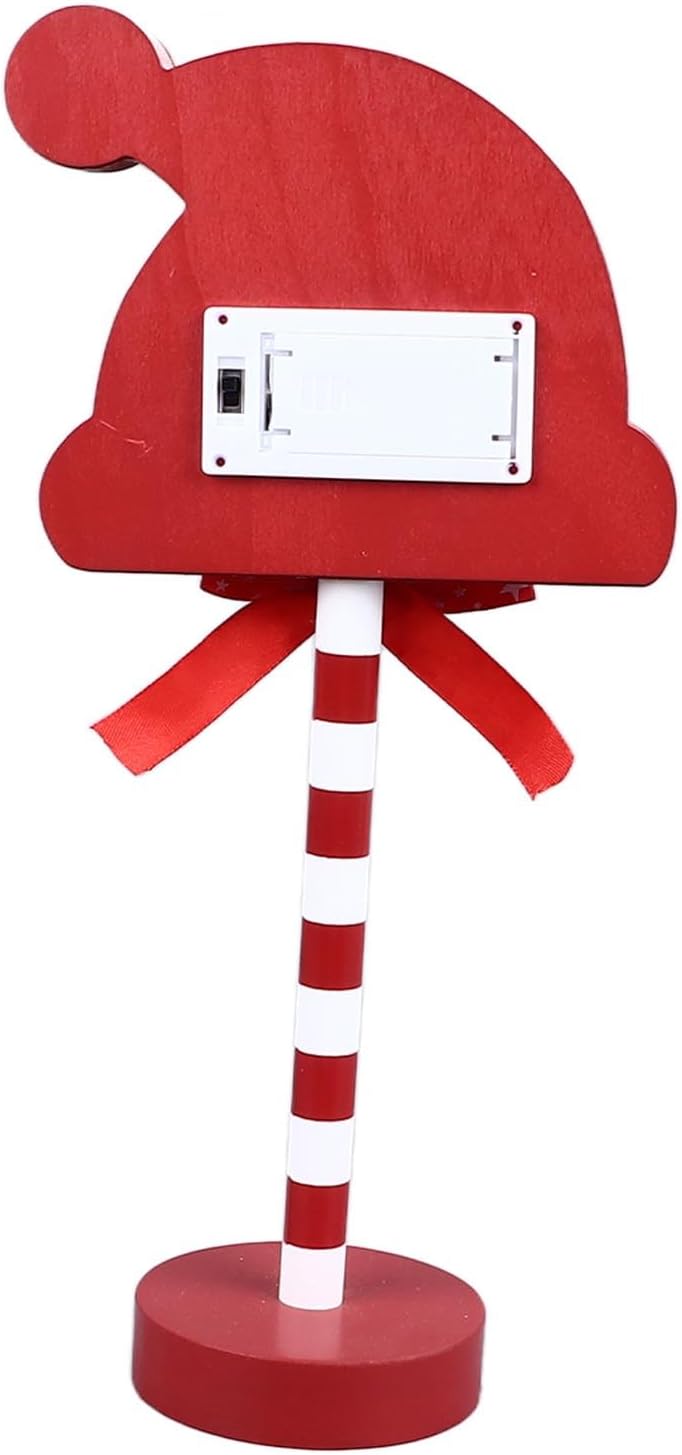 SIXRUN Wooden Christmas Stop Here Sign with LED Lights, Holiday Decor for Yard Garden Party, Rustic Outdoor Decoration (Hat 15x8.5x30.5cm)