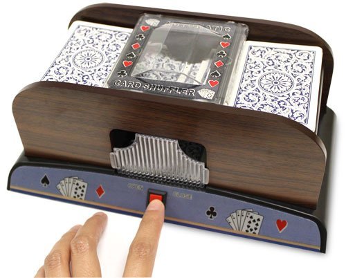 Amazon.com: Brybelly 2 Deck Automatic Deck Shuffler - Deluxe Electric  Wooden Playing Card Machine - Classic Casino Dealer Equipment & Tabletop  Gaming Accessories