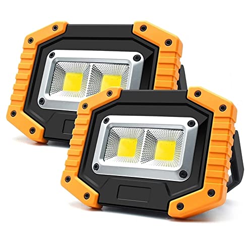 Rechargeable LED Work Light - 10W 1000 Lumens Daylight, 3 Modes Portable LED Work Flood Lights with Stand Battery Powered for Garage Outdoor Camping Emergency and Job Site Lighting,Pack of 2