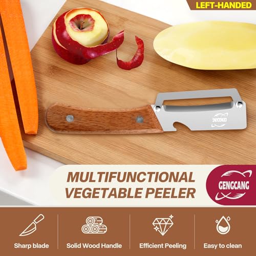 Image of MultiFunctional Vegetable Peeler, Non-Slip Wooden Handle with Sharp Stainless Steel Blade, Built-in Bottle Opener - Perfect Kitchen Peeler For Veggie, Fruit, Potato, Carrot, Apple