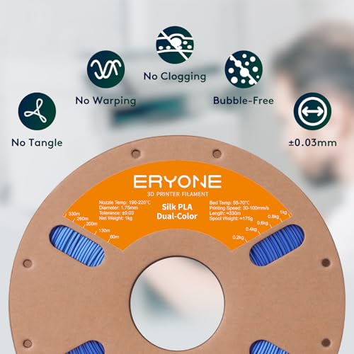 Image of ERYONE Silk Dual Color PLA Filament 3D Printer 1.75mm + /- 0.03mm, Bicolor Filament Two Tone PLA 1KG(2.2lbs) Cardboard Spool, Blue Green