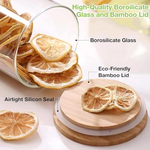 Image of 1050ML Glass Food Storage Jars Containers, Set of 2 Storage Jar with Airtight Bamboo Lids Kitchen Canisters For Coffee, Flour, Sugar, Candy, Cookie, Spice (Round 1050 ML, Set of 2)