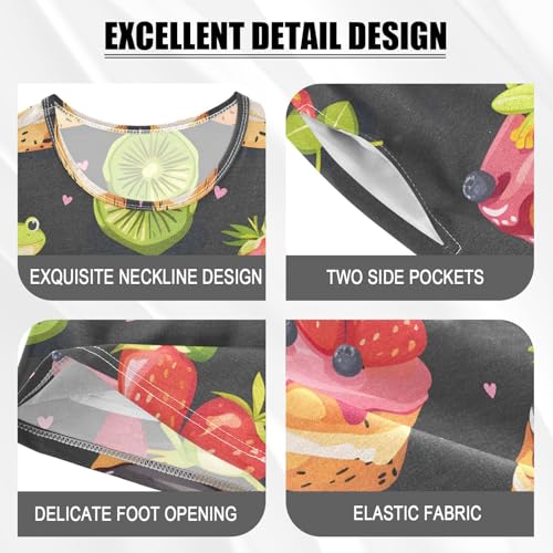 ALAZA Cake Frog Strawberry Pajamas Short Sleeve 2 Piece Sleepwear Top and Bottom Pajama Set Unisex4