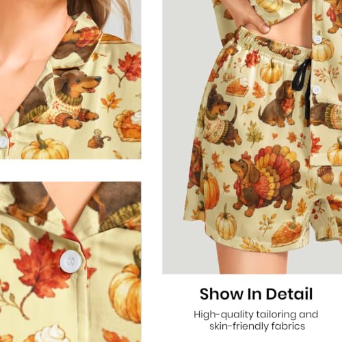 Image of Funny Pajamas for Women Set Print Satin Loungewear Pjs Short Sleeve Button Down Top and Shorts Sets Sleepwear XS-3XL