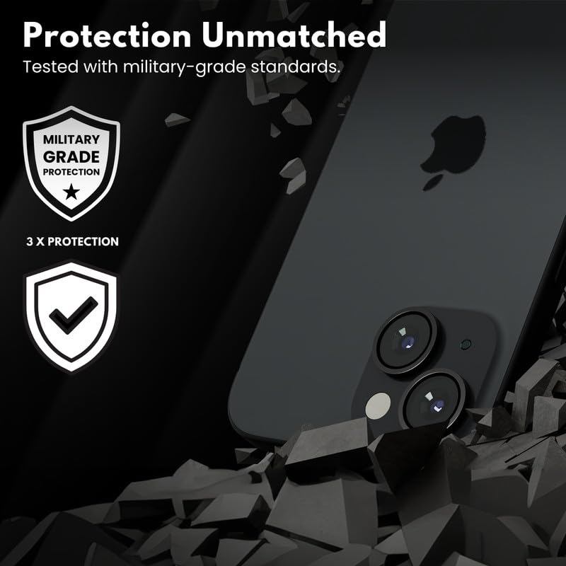 Image of CASEGEAR Clear Pro Camera Lens Protector Compatible with iPhone 15 & 15 Plus | HD Clarity | Scratch Resistant | Complete Coverage | Easy Installation | Tempered Glass | Black