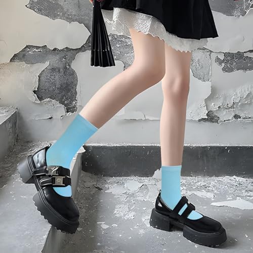Women's Cotton Ankle Socks - Soft, Breathable Crew Socks in Light Blue, Regular Fit for Trouser and Dresses, Sizes 5 to 84