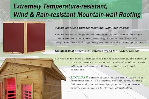 Image of LTCCDSS Full Spectrum Outdoor Sauna 4 Person, Far Infrared Sauna, Low EMF Sauna Room for Home, Low EMF Heaters | Chromotherapys | Bluetooth Speakers | Canadian Hemlock | 73.09 * 48.66 * 83.5 in