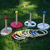 Ringwurfspiel aus Kiefernholz, Holz Ringwurfspiele, Premium Quoits Gartenspiel Set, Wurfspiel für draußen,Ring Toss Game,Ringe Werfen Spiel ,Familien Wurfspiel für Garten