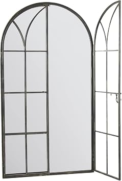 MirrorOutlet Extra Large Metal Arch shaped Opening Doors Window Wall Leaner Floor stanidng Mirror 160cm X 85cm, Black