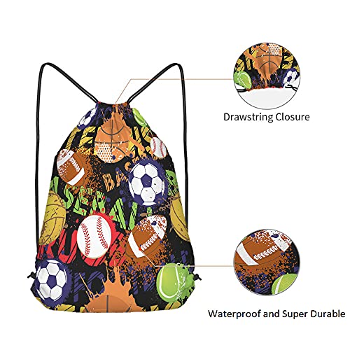Beabes Balls Drawstring Bags Backpack Bag Baseball Basketball Volleyball American Popular Sports Game Fashion Art Sport Gym Sack Drawstring Bag String Bag Yoga Bag For Men Women #TOP4