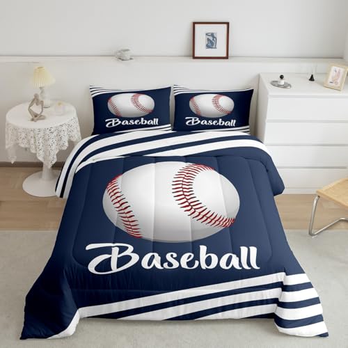Feelyou Baseball Comforter Set Full for Boys Baseball Bedding Set for Kids Baseball Navy Blue Kids Baseball Comforter Bedding Set with 2 Pillowcases, Sports Baseball Quilt Set, Multi 125