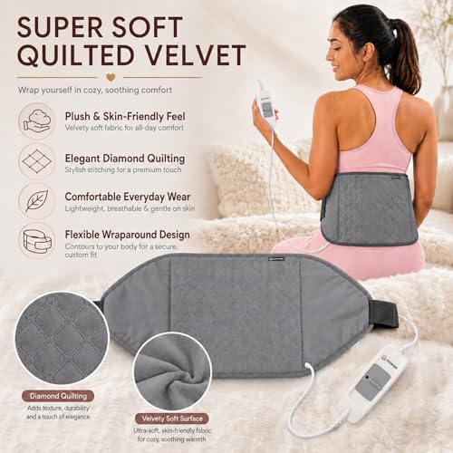 Image of COMFIER Heating Pad for Back Pain Relief, Large Electric Heat Pad with 3 Temperature Settings & Auto Shut-Off, Soft Velvet Heating Belt for Period Cramps, Knee, Shoulder and Neck, Grey
