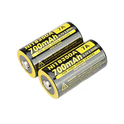 2X Nitecore IMR 18350 NI18350A 700mAh 3.7V Button Top Rechargeable Battery (This is NOT a Replacement for CR123A) #1