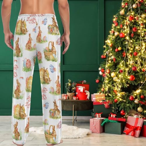 Visesunny Men's Pajama Pants Animal Rabbit Egg Cotton Sleepwear Lounge Pants4