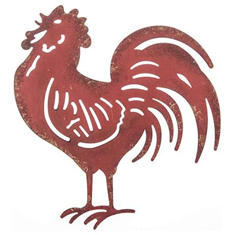 Everydecor Metal Rooster Wall Decor - Red French Rooster for Kitchen Decor and Yard Art - Hanging Farmhouse Sign for Indoor and Outdoor Use - Decorative and Lightweight Cover