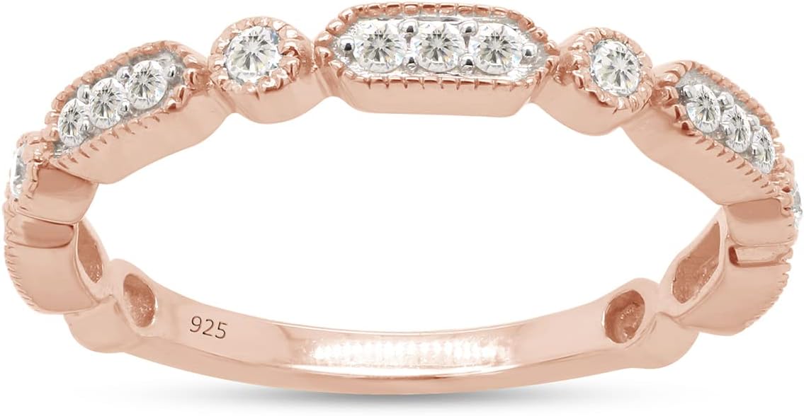 SAVEARTH DIAMONDS 1/4 cttw Round Cut Lab Created Moissanite Diamond Milgrain Half Eternity Stackable Band Ring For Women In 14K Gold Over Sterling Silver (VVS1 Clarity, 0.25 Cttw)