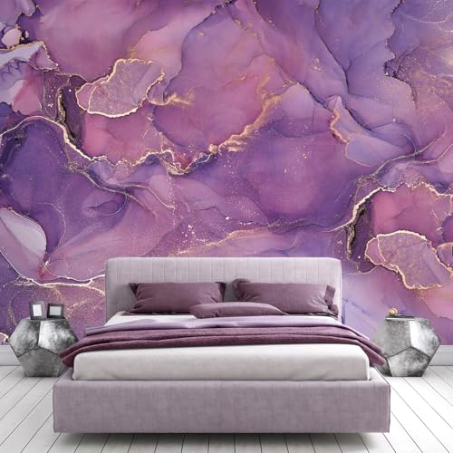 YQWDMX -Purple Marble Fabric Wallpaper Abstract Texture Mural Bedroom 100"