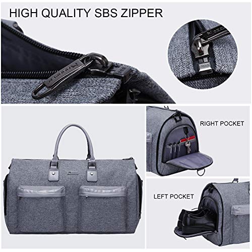Modoker Convertible Garment Bag, Carry On Garment Duffel Bag for Men Women Travel, Multi-Function Suit Bag 2 in 1 Hanging Suitcase, Grey