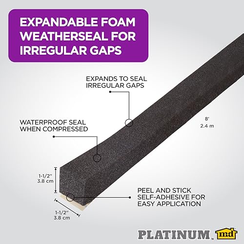Image of M-D Building Products 03115 1-1 /2 in. Black Expandable Foam Platinum Weatherseal for Uneven Gaps