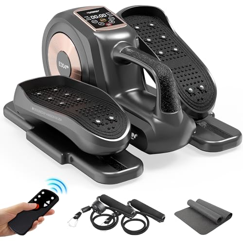 HARISON Under Desk Elliptical Machine with Multi-Functional LCD Display, Ellipse Leg Exerciser for Seniors with 12-Level Adjustable Speed and Resistance Bands