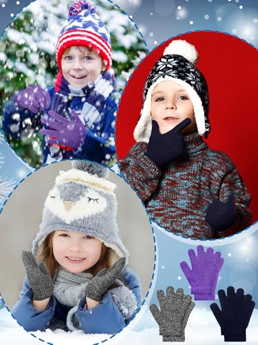 Image of EBOOT 3 Pairs Winter Kids Gloves Warm | Toddler Gloves for Boys Girls Outdoor, Full Finger Fluffy Soft Mittens for 1-11 Years Children, Multiple Colors