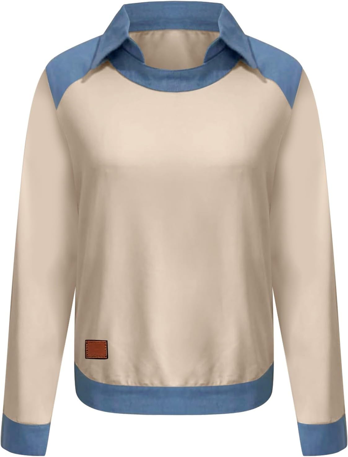 Denim Shirt for Women Collar Jean Long Sleeve Pullover Shirts Knit Cute Tops Vintage Waffle Casual Plus Size Sweater - Image 4