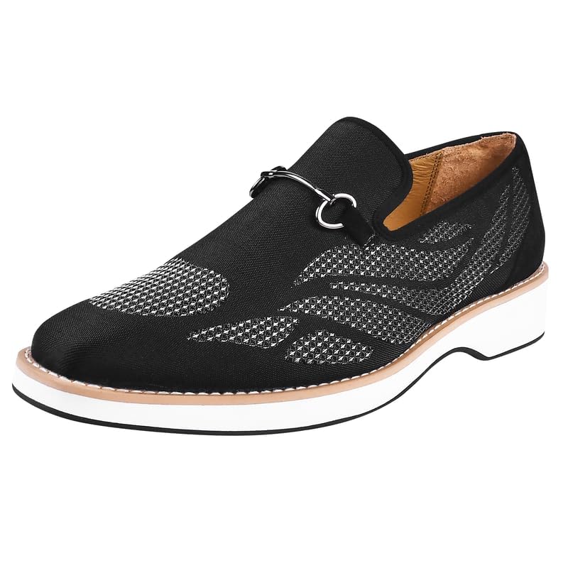 Image of LIBERTYZENO Mens Tuxedo Canvas Textile and Suede Leather Noble Loafers and Slip On Wedding Party Shoes for Easter Gift