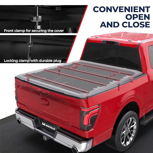 Image of MOSTPLUS 6.5FT Quad 4-Fold Soft Folding Truck Bed Tonneau Cover Compatible for 2015-2025 2026 Ford F150 F-150 Bed Fourth Fold Styleside (78Inch)