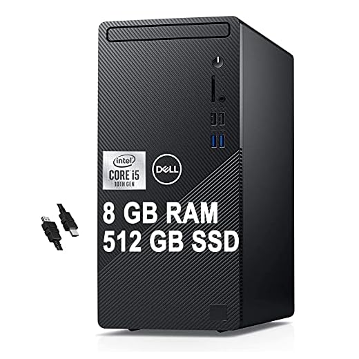 2021 Flagship Dell Inspiron 3000 3880 Desktop Computer 10th Gen Intel Hexa-Core i5-10400 (Beats i7-8700T) 8GB RAM 512GB SSD Intel UHD Graphics 630 WiFi No-DVD Win 10 + iCarp HDMI Cable