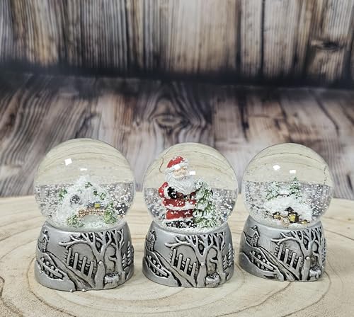 3 süße Mini-Schneekugeln Silber Landschaft | Hüttenzauber,...
