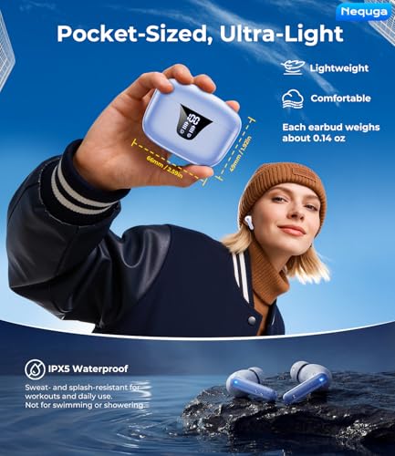 Image of Wireless Earbuds Bluetooth Headphones, 50H Playtime Ear Buds with Mic, LED Digital Display Charging Case, IPX7 Waterproof, Deep Bass Stereo, in-Ear Earphone for iPhone Andriod Phone - Arctic