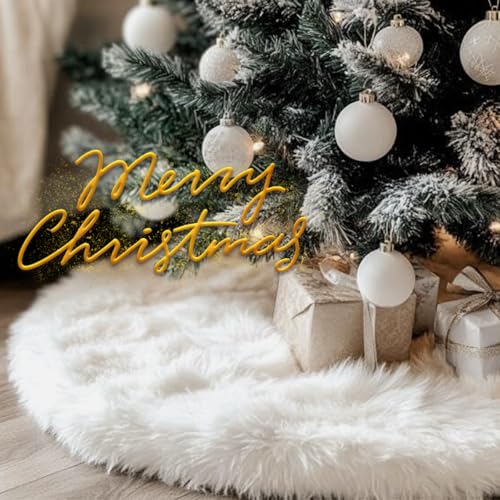 Christmas-Tree-Skirt-60-Inch-Christmas-Decorations-Tree-Skirt-Faux-Fur-White-Soft-Long-Thick-Velvet-Christmas-Tree-Rug-Large-Vintage-Tree-Base-Cover-Round-Mat-for-Merry-Christmas-Holiday-Party Christmas Tree Skirt 60 Inch Christmas Decorations Tree Skirt Faux Fur White Soft Long Thick Velvet Christmas Tree Rug Large Vintage Tree Base Cover Round Mat for Merry Christmas Holiday Party