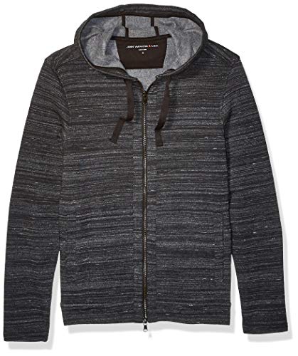 John Varvatos Star USA Men's LS Fleece Back Full Zip Hood, Black, Small