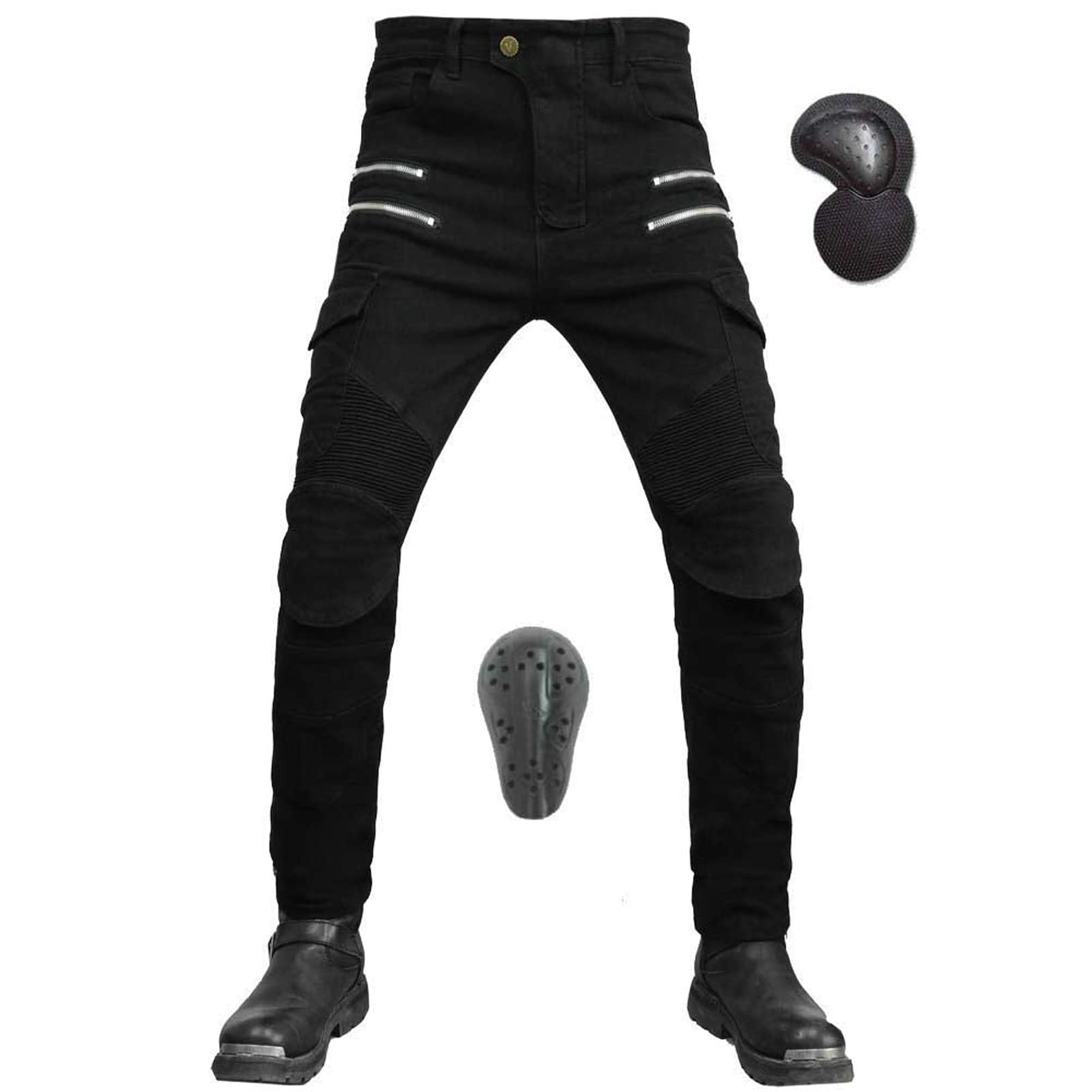 BEDSETS Pantaloni da moto Pantaloni protettivi, Pantaloni da motociclista da moto da uomo - Pantaloni jeans realizzati con aramide con armatura protettiva CE (Nero,XXS)