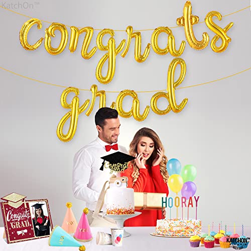 Image of Graduation Decorations 2026 | Gold Congrats Grad Balloons Banner - Script, 16 Inch | Congrats Grad Balloon for Graduation | Graduation Balloons for Congrats Grad Decorations, KatchOn