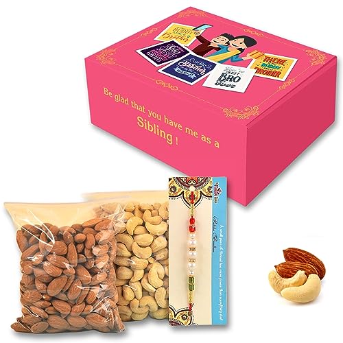 Image of Bay Nut Premium Rakhshabandhan /Rakhi Gift Hmaper Assortment Of Nuts & Dried Fruits|Festival Gift For Family & Friends|Combo Pack Of Almonds,Cashews Festive Celebration (h-5)