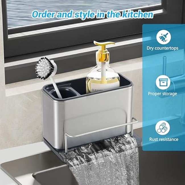 Caddy Sponge Holder for Kitchen Sink, Stainless Steel Kitchen Sink Organizer
