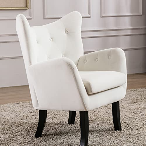 Merax Modern Wingback Accent Chair Armchair With Tufted Button And Wooden Legs For Bedroom, Living Room Or Office, Beige #TOP2