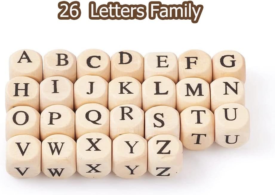 Miniatura 2 de KISSITTY 100 cuentas de madera de letra T para llaveros, cubos de cuentas de madera de 0.394 pulgadas (0.394 in), agujero grande, cuentas sueltas de