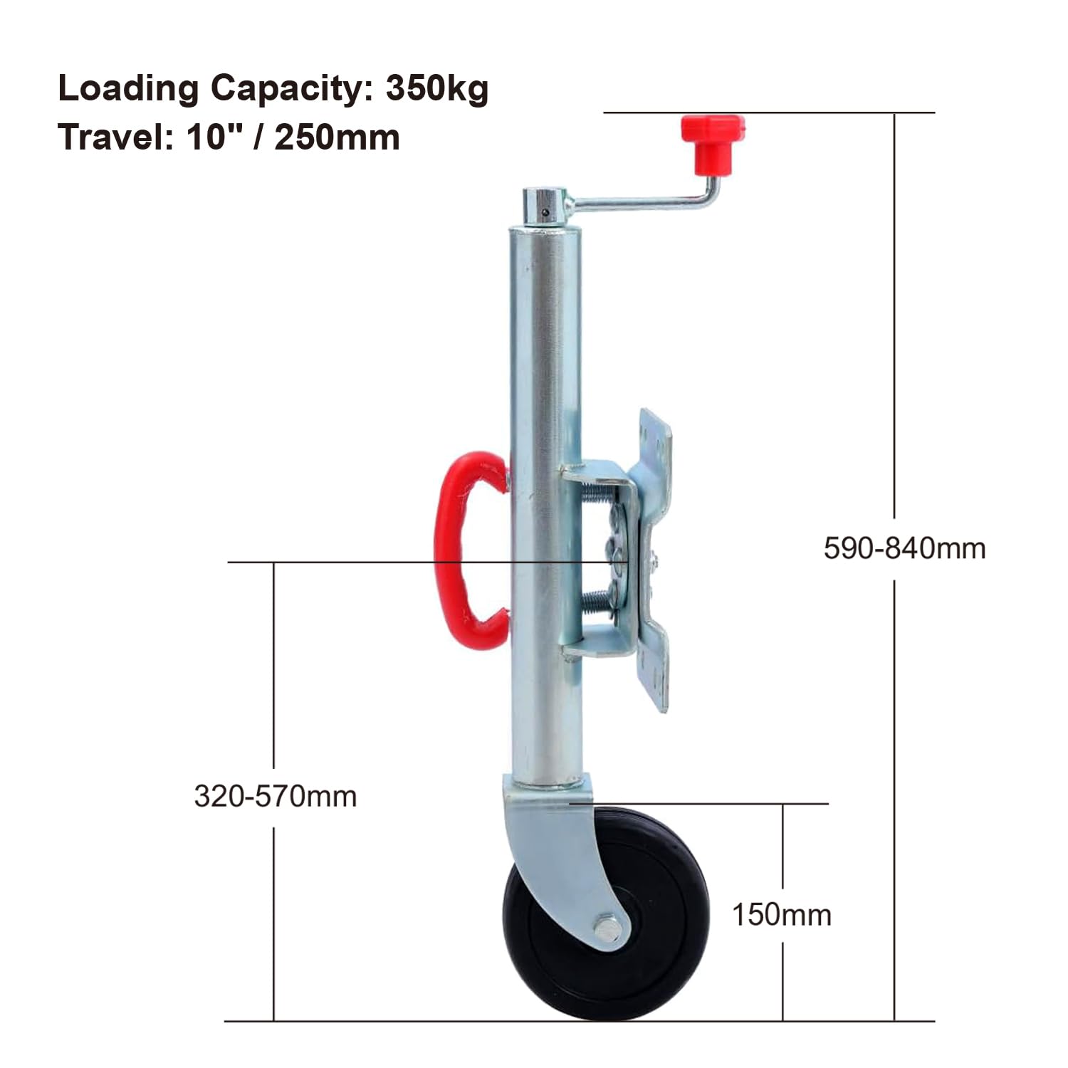 KATSU koło podporowe przyczepa 48 mm z pełnymi gumowymi oponami 6", nośność 350 kg, do dużych obciążeń, do przyczep kempingowych, sprzęgła, z ocynkowanej stali