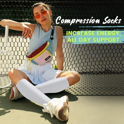 Image of 7 Pack Copper Knee High Compression Socks For Men & Women - Best For Running,Athletic,Medical,Pregnancy and Travel -15-20mmHg