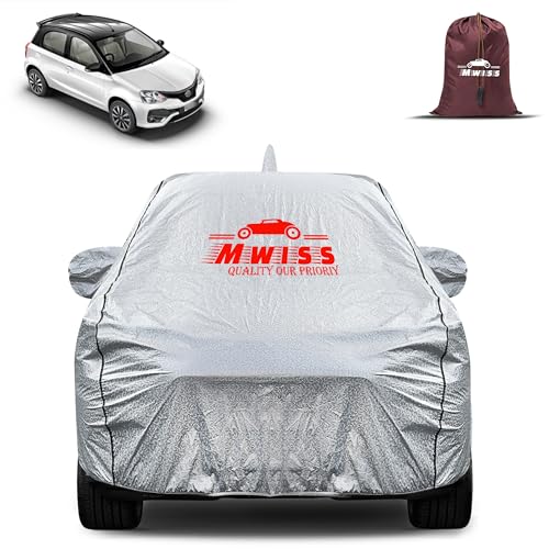 Image of Waterproof Car Body Cover for Toyota Etios | Mirror & Antenna Pocket Anti-Scratch with Soft Cotton Inner Lining Triple Stitched Protection| Heat Resistant | Rain Protection (Silver)