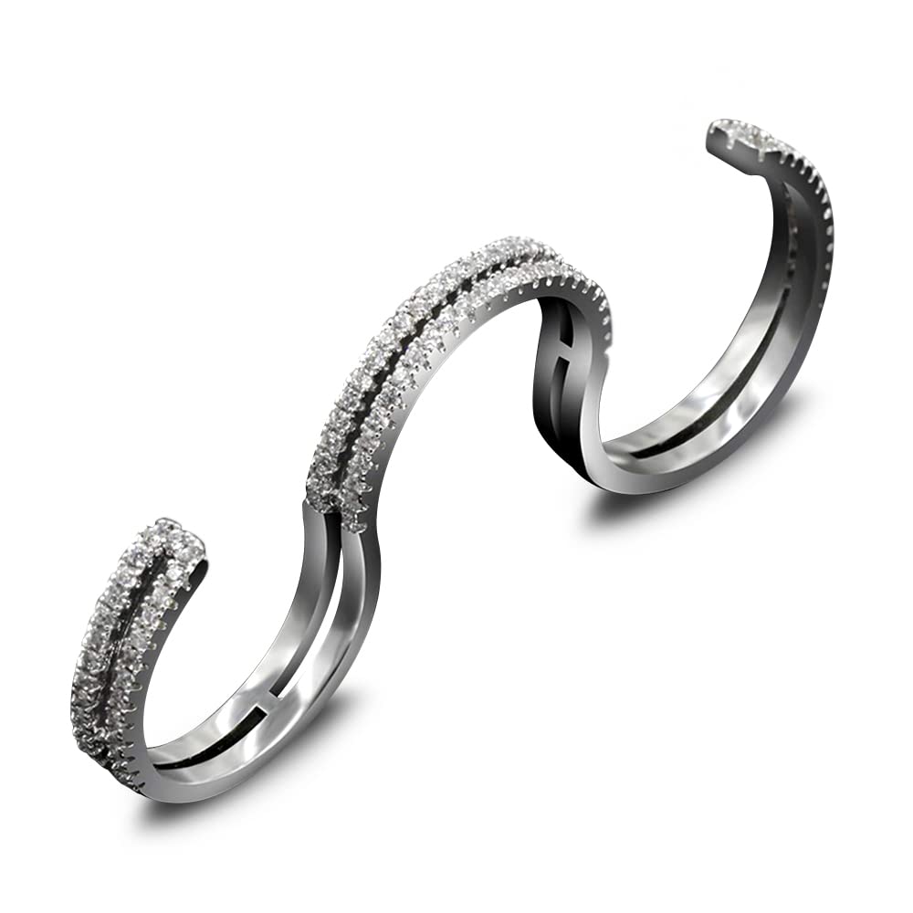 Exquisite micro-inlaid three-finger women's ring Adjustable size ring with AAA cubic zirconia classic women's finger ring, ins trendy and cool niche design, cool style, fashionable personality, light luxury tail ring