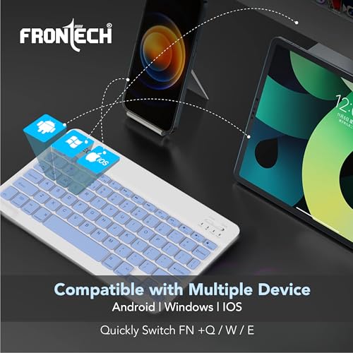 Image of FRONTECH Wireless Mini Keyboard | BT Multi-Device | 78 Keys with Functional Hot Keys | Silent Scissor Switch | 120mAh Rechargeable Battery | Android, Windows & iOS | 1 Year Warranty (FT-1603ABLU)